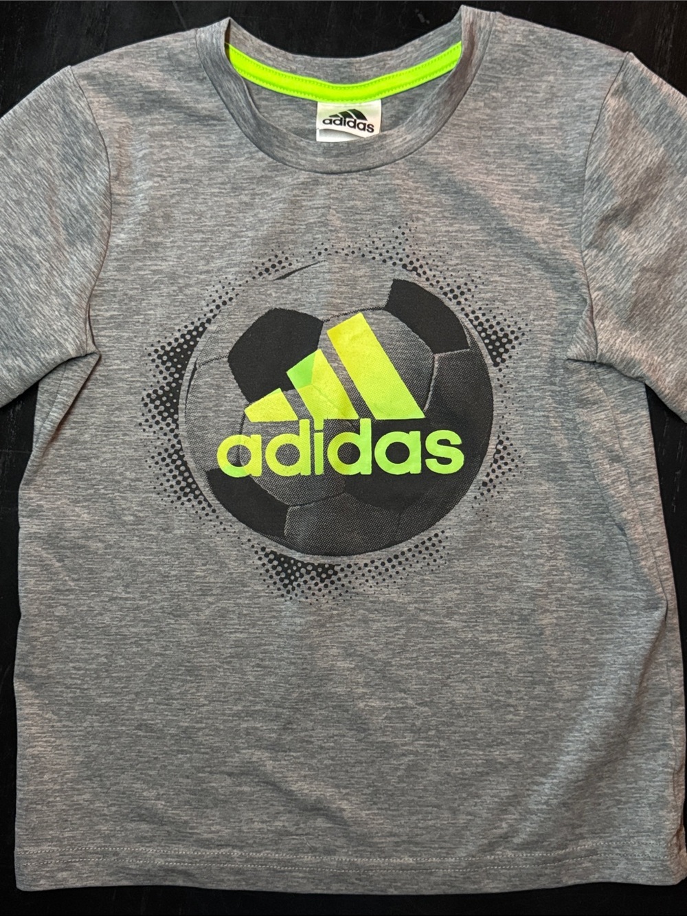 adidas Gray Tee with Neon Green Soccer Logo